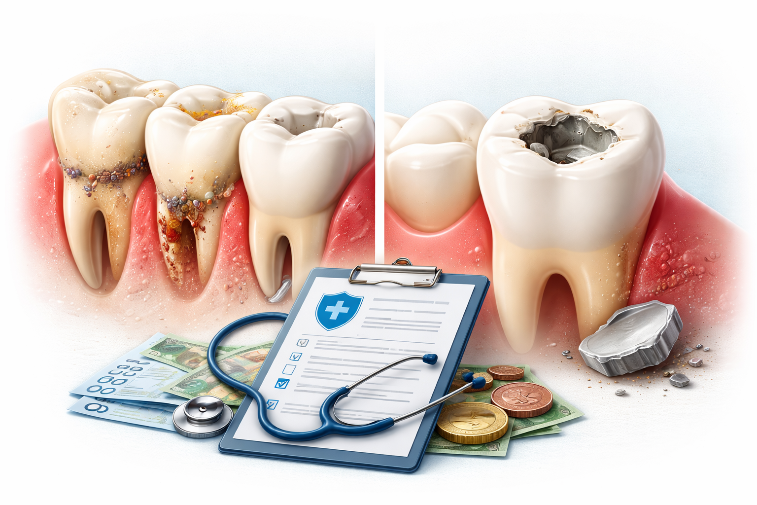 Dekkes tannkjøttsykdom og fylling som har falt ut av HELFO?